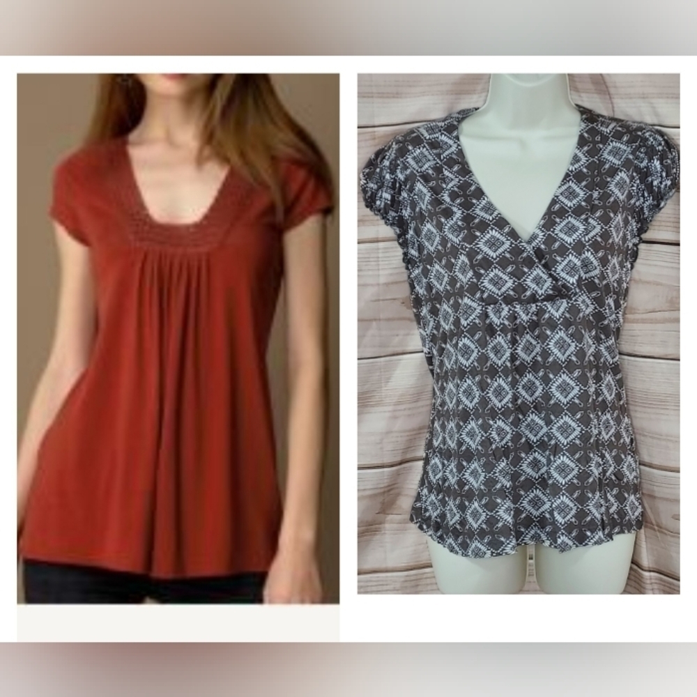 Banana Republic tops lot of 2 crochet neck rust orange tribal print cocoa XS,S